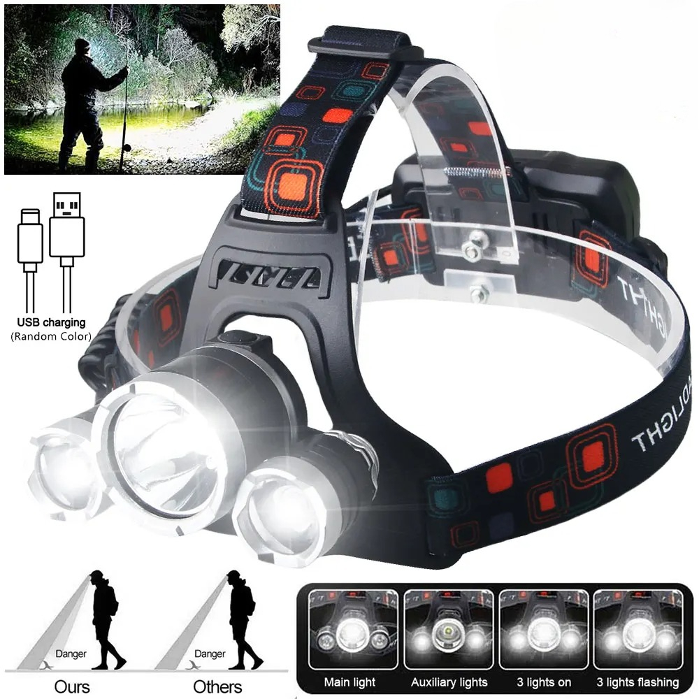 Outdoor Lighting Battery Operated - High Power LED Headlamp 18650 Rechargeable